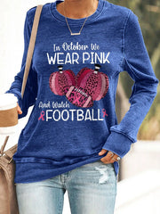 Retro Awareness In October We Wear Pink And Watch Football Leopard Print Sweatshirt
