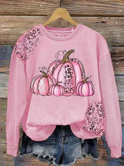 October Awareness Pink Pumpkin Leopard Print Sweatshirt