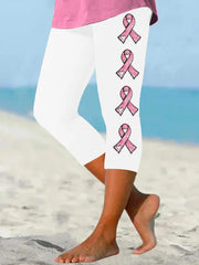 Women's Pink Ribbon Awareness Warrior Supporter Cropped Leggings