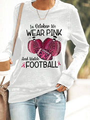 Retro Awareness In October We Wear Pink And Watch Football Leopard Print Sweatshirt