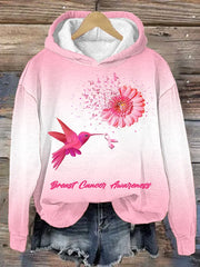 Women's Awareness Hummingbird Daisy Print Hoodie
