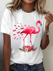 Women's Consciousness Flamingo Printed Short-Sleeved T-Shirt