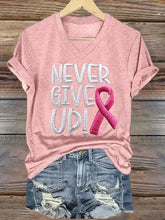 Women'S Never Give Up Pink Ribbon Awareness Print Shirt