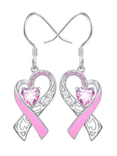 Women's Awareness Pink Ribbon Glitter Diamond Fashion Casual Earrings