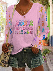 Women's Fight In All Colors V-neck Long Sleeve T-shirt