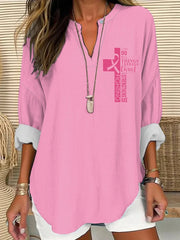 Women Awareness Print Linen Top