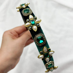 Velvet Headband with Gemstone, Rhinestone, and Pearl Embellishment