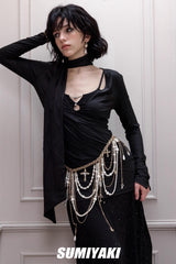 Pearl Body Chain Belt with Gothic Cross Charm
