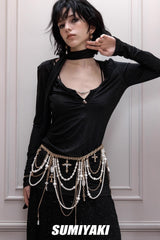 Pearl Body Chain Belt with Gothic Cross Charm