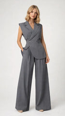 Sleeveless Pantsuit with Tailored Vest and Wide Leg Trousers