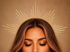 Gold Metal Halo Crown Headpiece with Sunburst Design