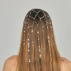 Metal Hoop Veil Alternative, Rhombus Draped Headpiece, Geometric Bridal Hair Jewelry, Wedding Waterfall Headband, Shimmering Face Frame