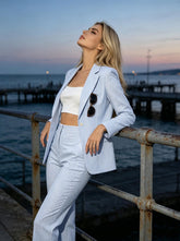 2 Piece Seersucker Suit for Women Classic Fit Jacket Pants Business Ladies Summer Dress