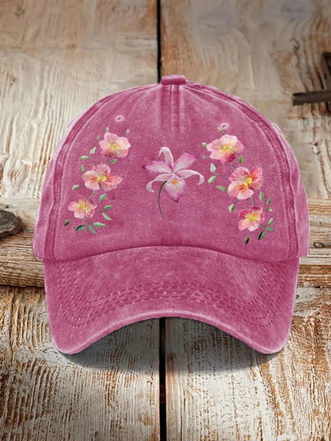 Unisex  Floral Distressed Washed Cap