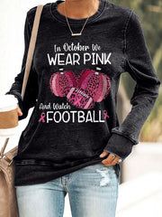 Retro Awareness In October We Wear Pink And Watch Football Leopard Print Sweatshirt