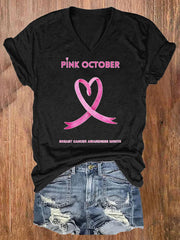 Women's Pi̇nk October  Awareness Month Print T-Shirt