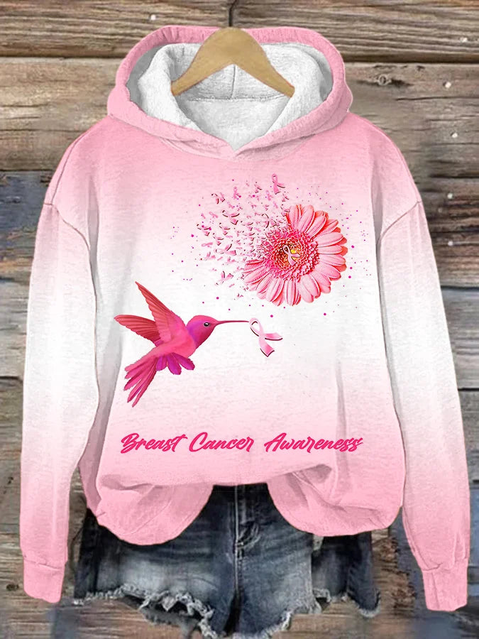 Women's Awareness Hummingbird Daisy Print Hoodie