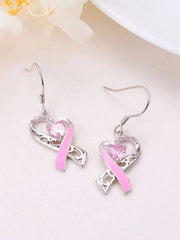 Women's Awareness Pink Ribbon Glitter Diamond Fashion Casual Earrings