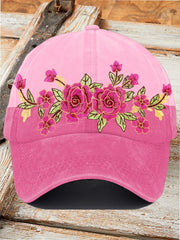 Retro Pink Flowers Print Baseball Cap