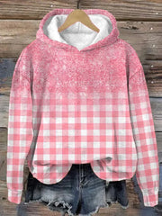 Women's Pink Plaid Casual Hoodie