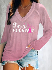 Women's Ribbon Survivor V-Neck Long Sleeve T-shirt