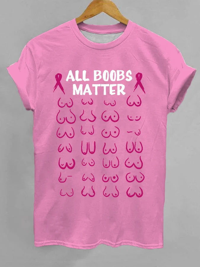 Women's All Boobs Matter Pink Ribbon  Awareness, Warrior Tee