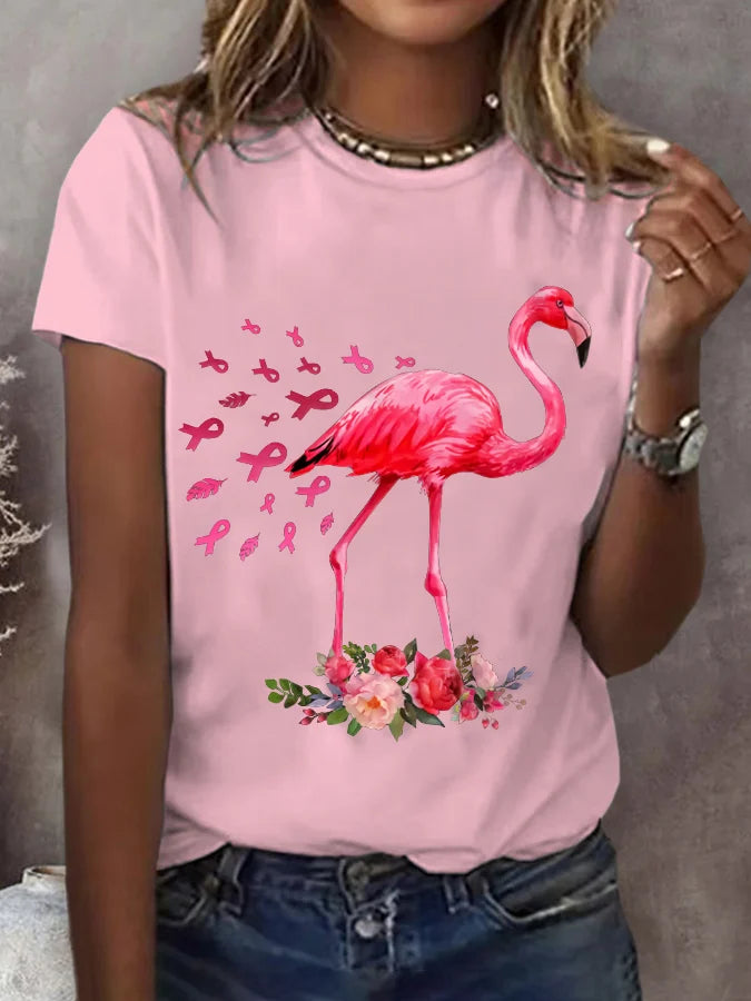 Women's  Consciousness Flamingo Printed Short-Sleeved T-Shirt