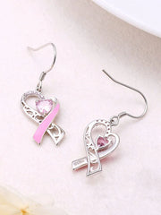 Women's Awareness Pink Ribbon Glitter Diamond Fashion Casual Earrings