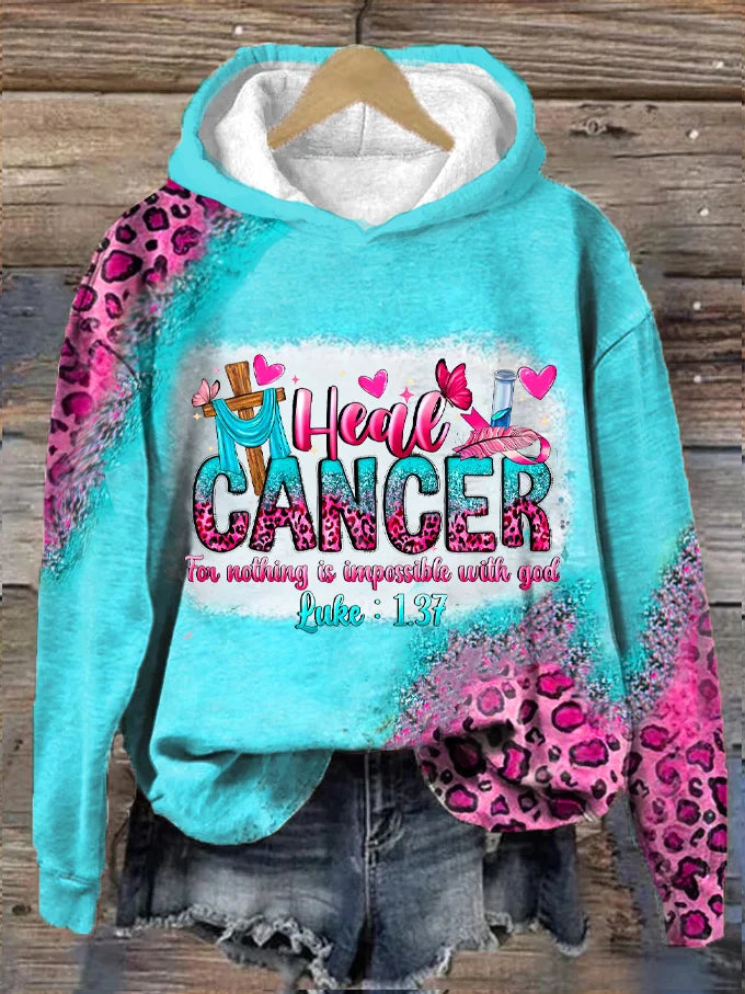 Women's Heal  For With God Nothing Is Impossible Awareness Printed Hooded Sweatshirt