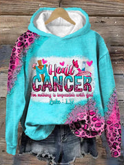 Women's Heal  For With God Nothing Is Impossible Awareness Printed Hooded Sweatshirt
