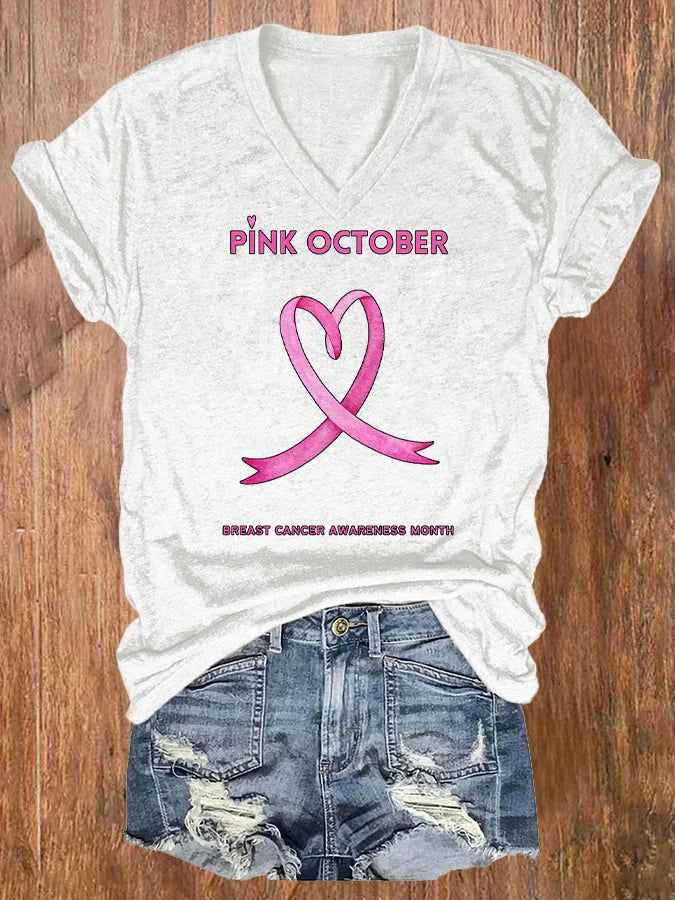 Women's Pi̇nk October  Awareness Month Print T-Shirt
