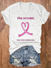 Women's Pi̇nk October  Awareness Month Print T-Shirt
