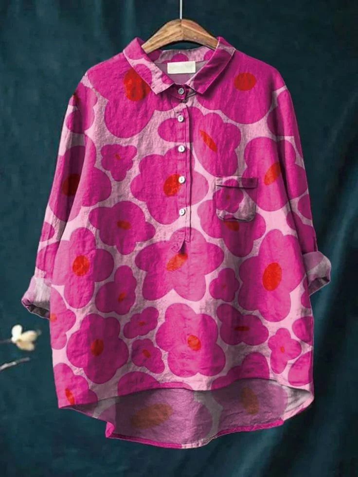 Women's Pink Floral Art Print Casual Shirt