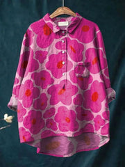 Women's Pink Floral Art Print Casual Shirt