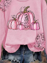 October Awareness Pink Pumpkin Leopard Print Sweatshirt