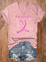 Women's Pi̇nk October  Awareness Month Print T-Shirt