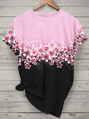 Women'S Pink Floral  Awareness Printed T-Shirt