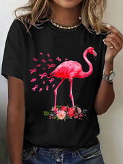 Women's  Consciousness Flamingo Printed Short-Sleeved T-Shirt