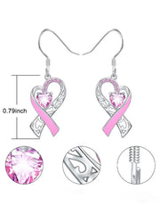 Women's Awareness Pink Ribbon Glitter Diamond Fashion Casual Earrings