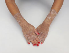 Bronze Floral Elastic Lace Fingerless Gloves