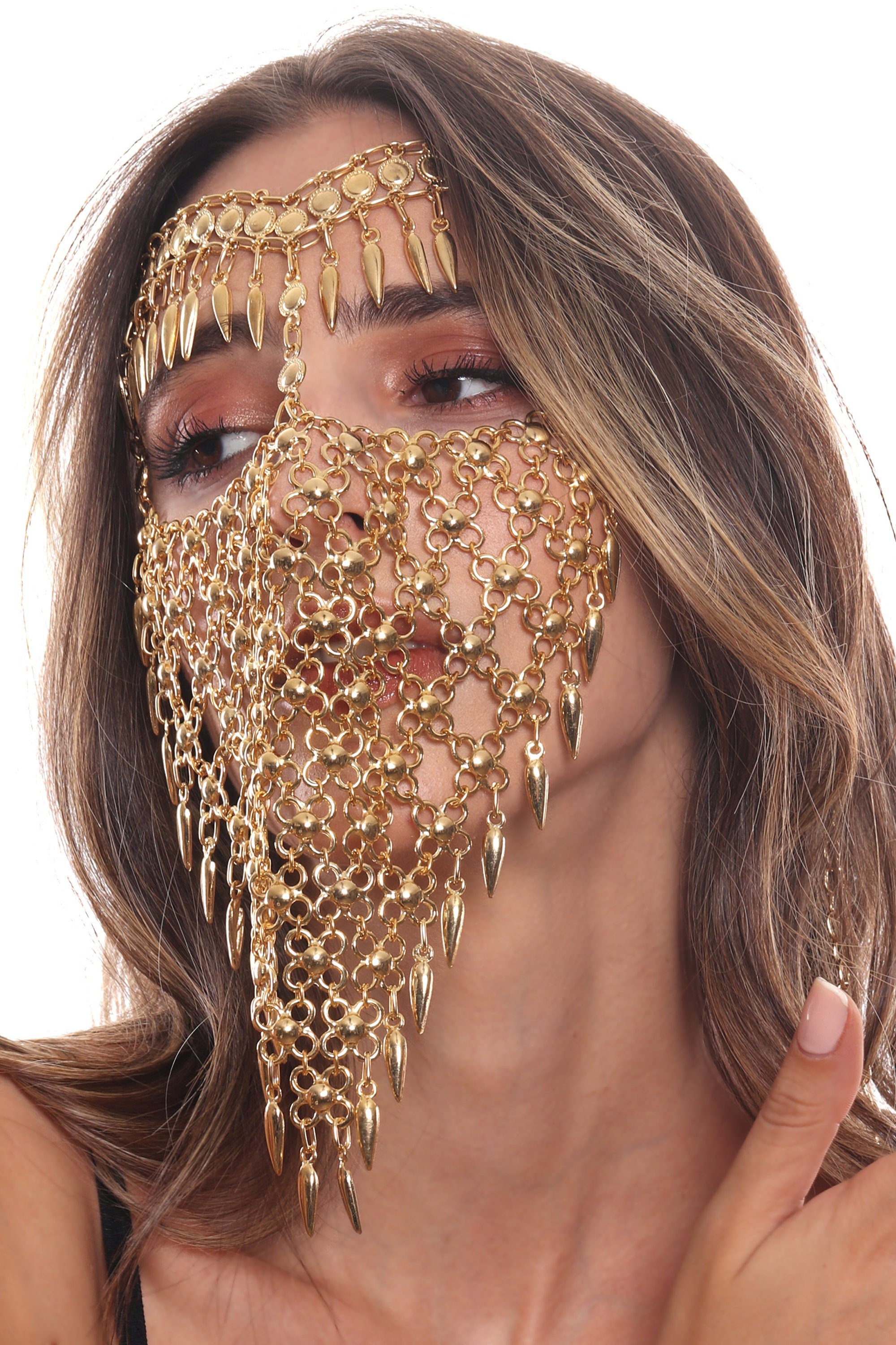 Gold Face Chain For Ladies, Face Veil Mask, Face Accessory, Oriental Head Jewelry, Arabic Style Metal Chain Face Jewelry