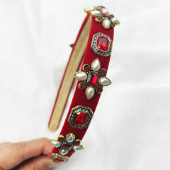 Velvet Headband with Gemstone, Rhinestone, and Pearl Embellishment