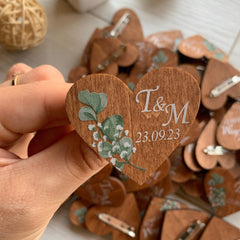 Custom Wooden Name Hearts, Wedding Boutonnieres, Guest Favors