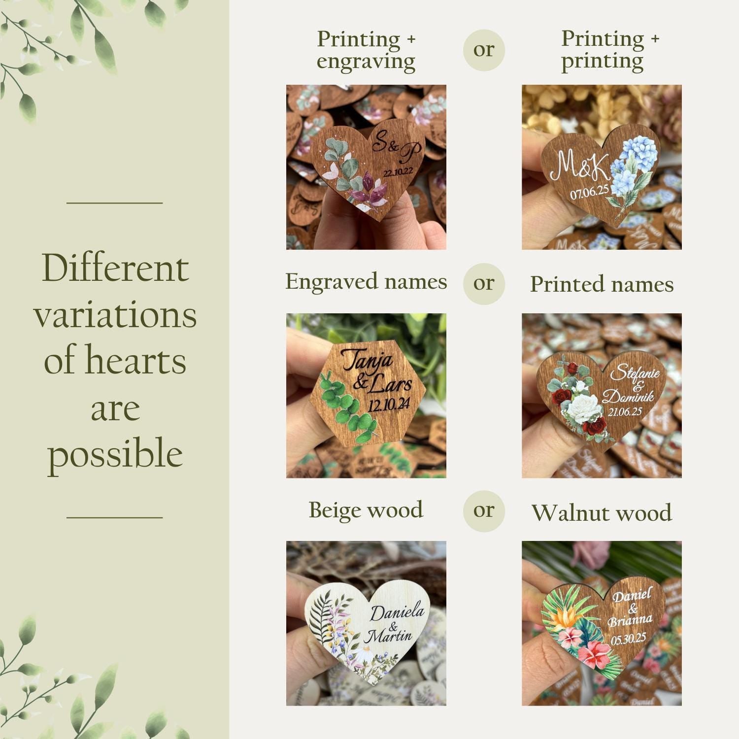Custom Wooden Name Hearts, Wedding Boutonnieres, Guest Favors