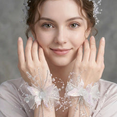 Iridescent Butterfly Wrist Corsage, Crystal Beaded Hand Corsage