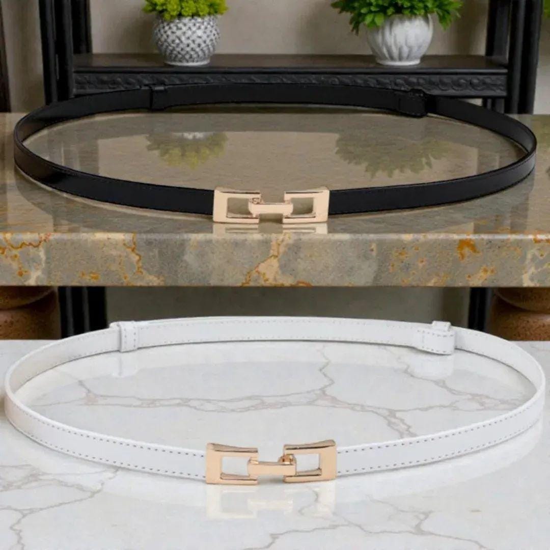 Women's Skinny Leather Belt, Thin Brown Waist Belt, Minimalist Gold Buckle Belt, Adjustable Dress Belt, Jeans Belt