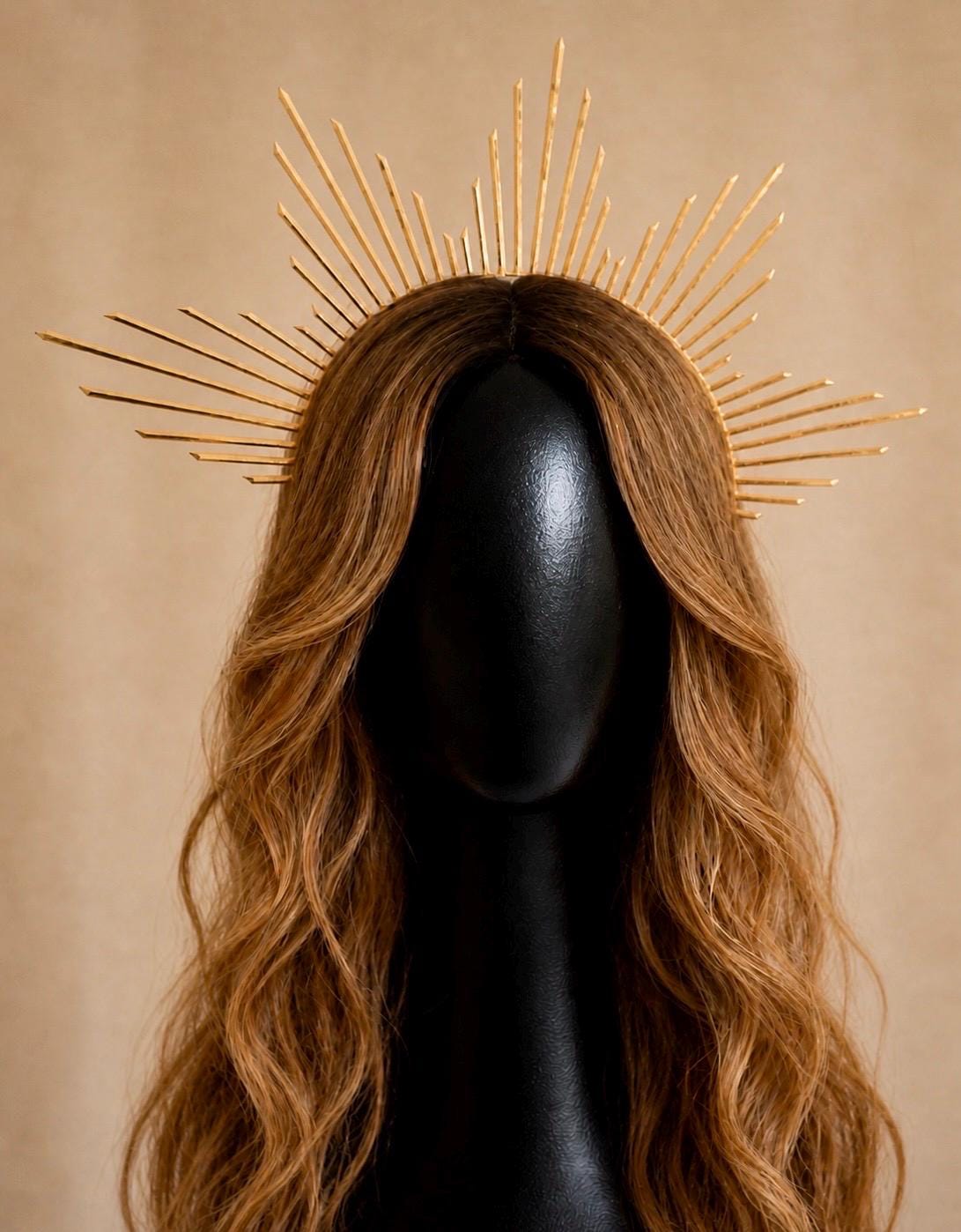 Gold Metal Halo Crown Headpiece with Sunburst Design
