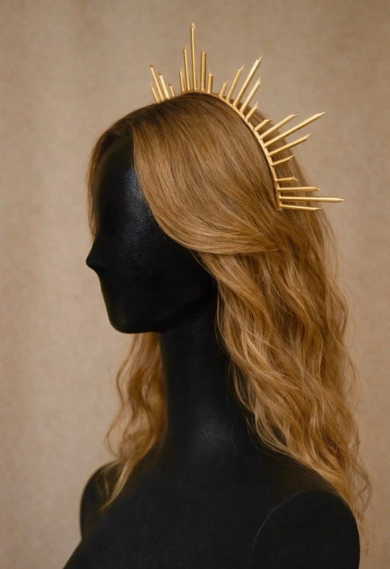 Gold Metal Halo Crown Headpiece with Sunburst Design