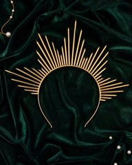 Gold Metal Halo Crown Headpiece with Sunburst Design
