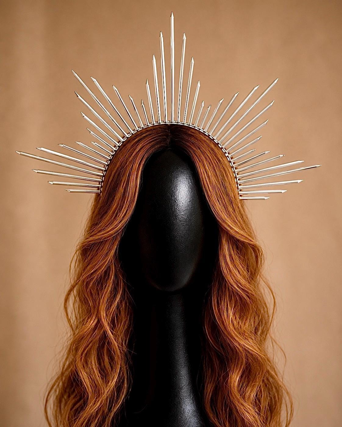Gold Metal Halo Crown Headpiece with Sunburst Design